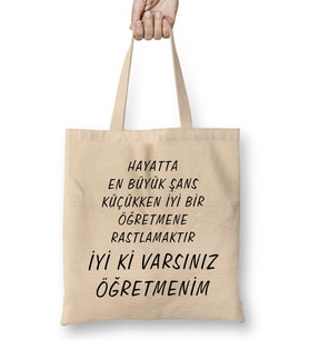 Öğretmen Günü Öğretmene Güzel Söz Bez Çanta Uzun Saplı