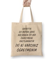 Öğretmen Günü Öğretmene Güzel Söz Bez Çanta Uzun Saplı