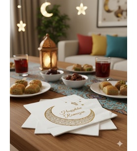 Ramazan Varak Baskılı Hilal Model Peçete 20'li - Ramazan Sofra Peçetesi
