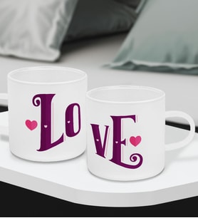 BK Gift LOVE Tasarımlı 2’li Buzlu Cam Türk Kahvesi Fincanı, Sevgiliye Hediye, Arkadaşa Hediye, Anneye Hediye, Ofis Hesiyesi