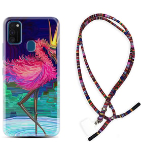 Samsung M21 M22 M23 M30 M31S M32 Kılıf Boyun Asklı Rasta Silikon Queen Flamingo 1748