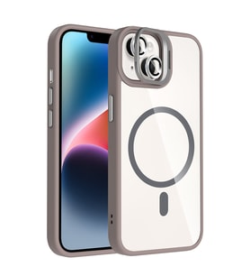 Apple iPhone 14 Uyumlu Kılıf Standlı ve Kamera Lens Hediyeli M-Safe Şarj Özellikli Zore Etro Kapak (Gri)