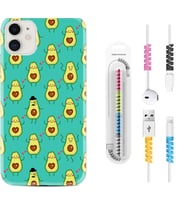 Apple iPhone 11 12 13 Mini Kılıf Kablo Koruma Spiral Silikon Oynayan Avokadolar 1770