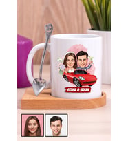 Sevgiliye Özel Hediye Biz Evleniyoruz Karikatürlü Ahşap Altlıklı Beyaz Kupa Bardak