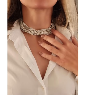 Gümüş Kaplama Taşlı Çoklu Görünümlü Choker Tasma Kolye