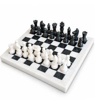 Siyah Oniks ve Mermer Doğal Taş Satranç Takımı 10 İnç 25x25 cm