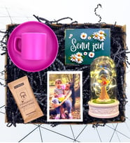 Kişiye Özel Set & Pembe Renkli Kahve Fincanı & Işıklı Şans Melekli Fanus