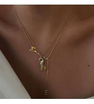 Kişiye Özel 925 Ayar Gümüş Anahtar Model Minimalist Kalp Harf Kolye (Gold)