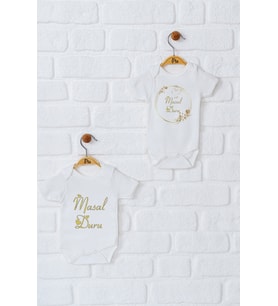 Pia Baby Premium %100 Pamuk İsme Özel Organik Baskılı İkili Set Çıtçıtlı Bebek Body Zıbın Modelleri 5080-17 (Ekru)