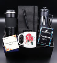 Doktorlara Özel 500 Ml Siyah Çelik Termos & Siyah Defter & Mat Roller Kalem & Doktor Temalı Kupa &  Siyah French Press & Alerya Premium Filtre Kahve Hediye Seti