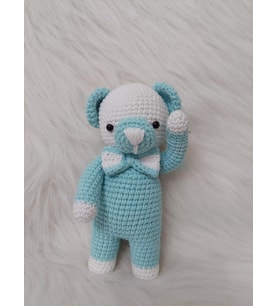 Mavi Miniş Ayıcık Uyku Arkadaşı Amigurumi Organik Oyuncak
