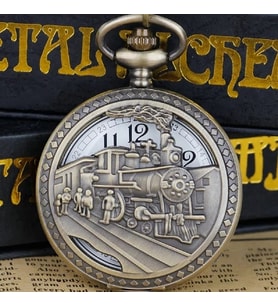 Steampunk Kuvars Hollow Tren Zincirli Köstekli Cep Saati