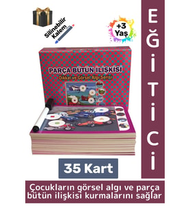 Eğitici Çocuk Görsel Algı Beceri Geliştirici Silinebilir Kalem 35 Kart Parça Bütün İlişkisi 3-6 Yaş