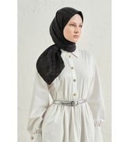 Jakarlı İpek Pamuk Dama Eşarp - 4464 (Siyah)