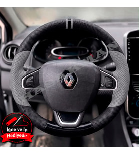 Renault Captur 1 Dikme Direksiyon Kılıfı Delikli Deri Parlak Siyah Gri Detay Çift Yüzük ve Dikiş 2013-2019