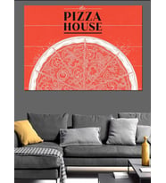 Pizza Evi Kırmızı Desen Dekoratif Kanvas - Mdf Ahşap Tablo