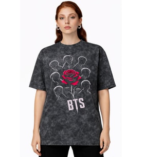 BTS Müzik Grubu Baskılı Unisex Oversize Vintage Yıkamalı Tişört