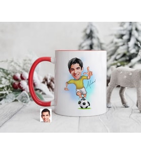 Bk Gift Kişiye Özel Futbolcu Karikatürlü Kırmızı Kupa Bardak-10, Sevgiliye Hediye, Arkadaşa Hediye