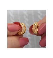 Gümüş Gold Petek Desenli Halka Kadın Küpe CSR2185443