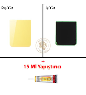 Samsung Galaxy Z Flip 5 Sarı Renk Arka Kapak + B7000 Yapıştırıcı Arka Cam Batarya Kapağı Pil Kapağı Lazer Kesim Back Cover Galaxy Z Flip 5 Uyumlu