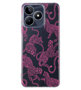 Realme C53 Uyumlu Pembe Leopar Desenli Şeffaf Telefon Kılıfı