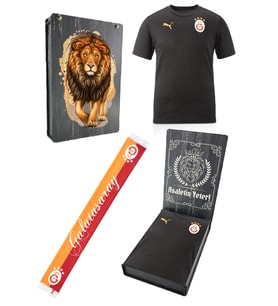 Galatasaray Orijinal Lisanslı Sıfır Yaka Siyah A Takım Antrenman T-Shirt + Şal Kaşkol Set (Kırmızı-Siyah)