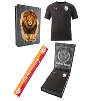 Galatasaray Orijinal Lisanslı Sıfır Yaka Siyah A Takım Antrenman T-Shirt + Şal Kaşkol Set (Kırmızı-Siyah)