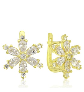 Gümüş Gold Beyaz Lotus Çiçeği Kadın Küpe