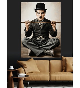 Bağdaş Kurup Oturan Charlie Chaplin Dekoratif Kanvas - Mdf Ahşap Tablo