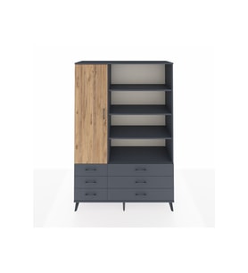 Hyperion Dolap 8 Raflı 6 Çekmeceli Tek Kapaklı  132x44x195 Antrasit-Çam/Antrasit