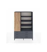 Hyperion Dolap 8 Raflı 6 Çekmeceli Tek Kapaklı  132x44x195 Antrasit-Çam/Antrasit