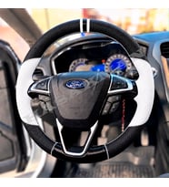 Ford S-Max Mk2 Dikme Direksiyon Kılıfı Delikli Deri Parlak Siyah Beyaz Detay Çift Yüzük ve Dikiş 2015-2023
