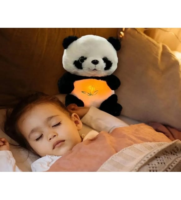 Panda sevimli uyku arkadaşı nefes alan peluş oyuncak müzikli (C.Siyah)