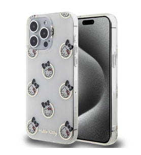 Apple iPhone 15 Pro Max Uyumlu Kılıf Hello Kitty Orjinal Lisanslı Elektroplating Kaplama Kabarcık Baskılı Kapak (Beyaz)