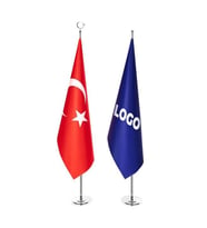 Türk Makam Bayrağı ve Logolu Makam Bayrağı + Krom Direk (Simsiz) (Kırmızı)