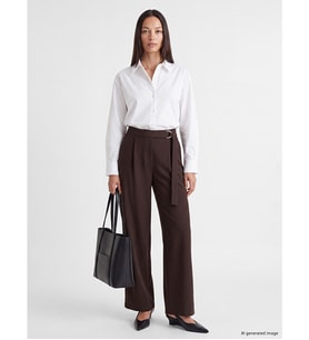 LCW EVERYDAY Kahverengi Beli Kemerli Pileli Kadın Krep Pantolon