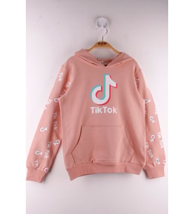 Toontoy Kız Çocuk Cepli Kapüşonlu Sweatshirt (Somon)