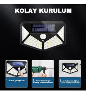 100 Led Dış Mekan Solar Aydınlatma Fotoselli Solar Lamba Hareket Sensörlü