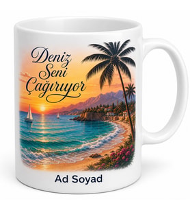 Antalya Deniz Güneş Temalı Kişiye Özel Kupa Bardak Hediye