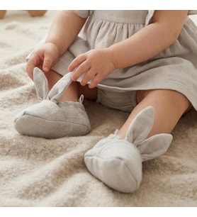 % 100 Pamuk Tavşan Kulaklı Müslin Bebek Patik – Cotton Grey- Gri 6-12 Ay TKSOCK1006