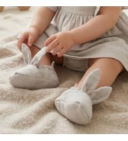 % 100 Pamuk Tavşan Kulaklı Müslin Bebek Patik – Cotton Grey- Gri 6-12 Ay TKSOCK1006