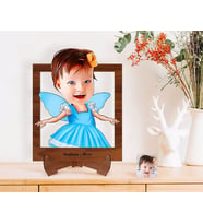 BK Gift Kişiye Özel Kız Çocuk Peri Karikatürlü Ahşap Standlı 3D Biblo-1 (Beyaz)