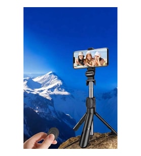 Mey İthalat® Selfie Çubuğu Tripod Kumandalı Telefon Tutucu Siyah