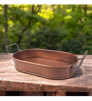 32cm Bakır Kaplama Lüks Galvaniz Metal Boyalı Oval Tepsi Zarafet ve Dayanıklılığı Buluşturuyor