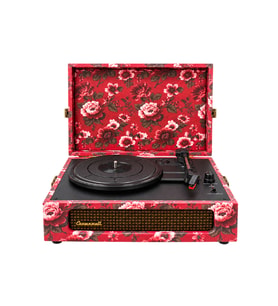 Crownwell Floral Design Bluetooth Bavul Tip Pikap - Kırmızı Vintage Desenli 33/45/78 RPM Plak Çalar