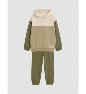 LCW Kids Yeşil Renk Bloklu Erkek Çocuk Sweatshirt Ve Eşofman Altı