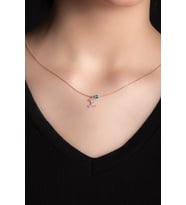 BeyazZirkonTaşlı E Harf Kolye Rose Gümüş Altın aplama KadınGümüş Kolye 925 Ayar  (Rose-Beyaz)