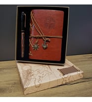 Deri Pusula Tasarımlı Defter Ve Metal Kalem Seti