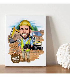 İnşaat Mühendisi Erkek Karikatürlü Kanvas Tablo