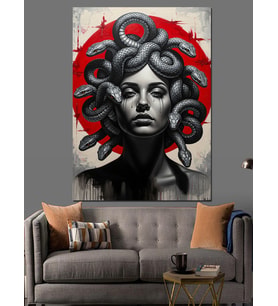 Medusa Modern Sanat Portresi Dekoratif Kanvas - Mdf Ahşap Tablo